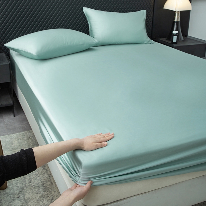 91家纺网 家纺一手货源 找家纺 简宜家居（朝初家纺） 2025新款兰精天丝单床笠 柔肌-水绿