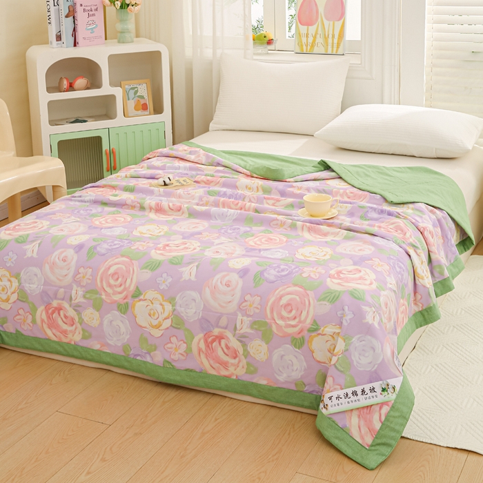 91家纺网 家纺一手货源 找家纺 锦鹭被业 2025新款A类里外全棉印花夏被 花幽兰