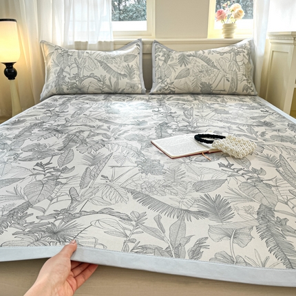 绒艺席业 2025新款600D冰丝印花数码印花冰藤席赫本风系列 半暮之梦