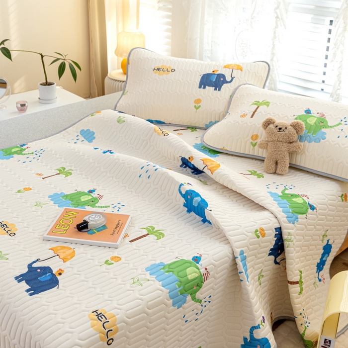 91家纺网 家纺一手货源 找家纺 默忆 2025新款凉感丝印花乳胶凉席 快乐小象