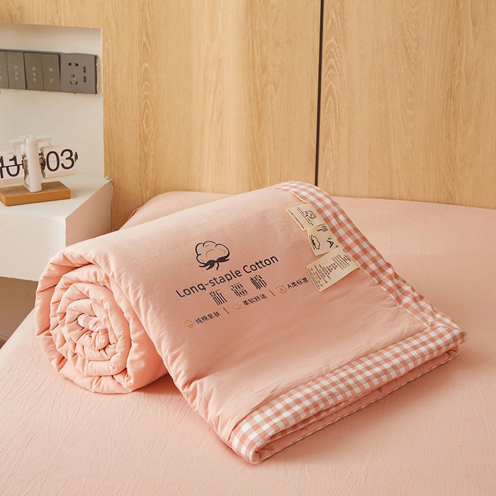 91家纺网 家纺一手货源 找家纺 2025新款无印风纯色100%新疆棉夏被夏凉被空调被棉花夏被棉花被子被芯爆款可机洗（包检测） 新疆棉-粉色