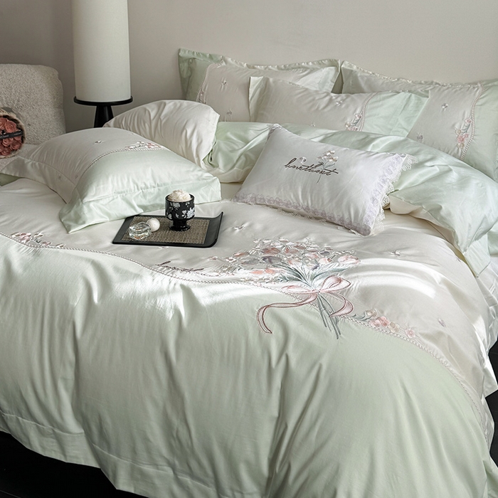 91家纺网 家纺一手货源 找家纺 优悦生活馆 2025新款全棉新疆长绒棉四件套-鸢尾花畔 控价 鸢尾花畔-夏至绿