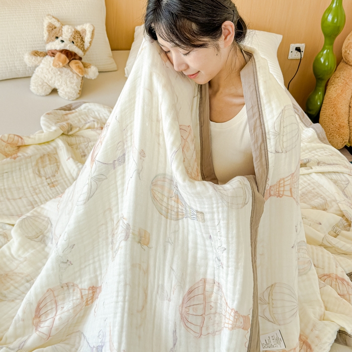 91家纺网 家纺一手货源 找家纺 乐家毛巾被2025新款全棉六层一体超柔泡泡纱多功能毯 热气球