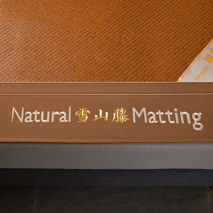 91家纺网 家纺一手货源 找家纺 卡罗兰 2025新款藤席凉席三件套床单床笠黄金藤系列 黄金藤经典咖-床笠