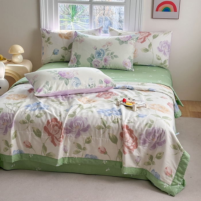 91家纺网 家纺一手货源 找家纺 瑜珠家纺 2025新款里外全棉棉花夏被 玫瑰清梦