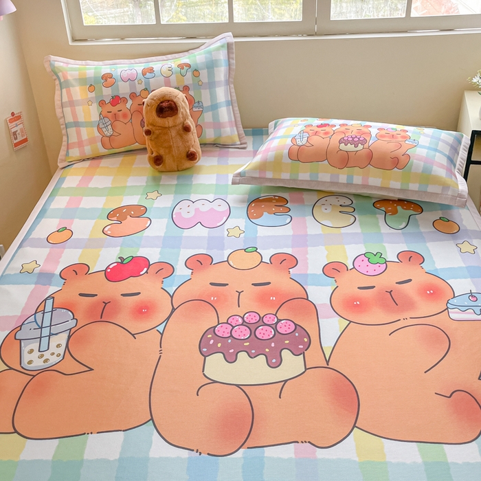 91家纺网 家纺一手货源 找家纺 博雅 2025新款独家版权A类大版数码印花1200D冰丝凉席 派对卡皮巴拉