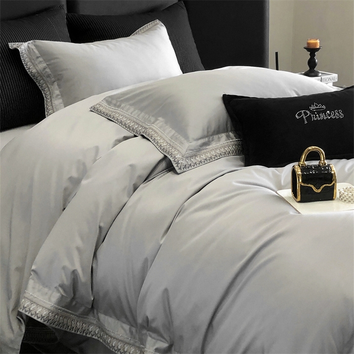 91家纺网 家纺一手货源 找家纺 保罗圣迪奥 2025新款50双股全棉长绒棉四件套-艾瑟琳系列 艾瑟琳-绅士灰