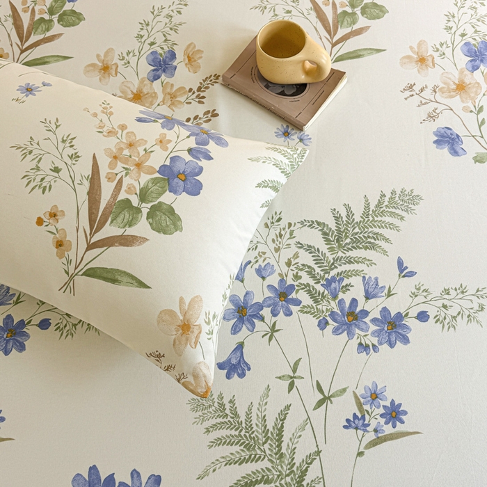 91家纺网 家纺一手货源 找家纺 布柔 2025新款100%全棉纯棉老粗布绣花印花凉席单品床裙 兰花