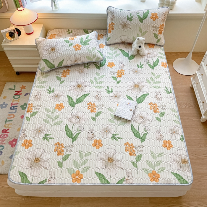 91家纺网 家纺一手货源 找家纺 柒月家居 2025新款小清新乳胶凉席 春意盎然