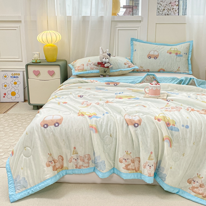 91家纺网 家纺一手货源 找家纺 顺顺家纺 2025新款凉感丝印花夏被空调被 汽车小狗