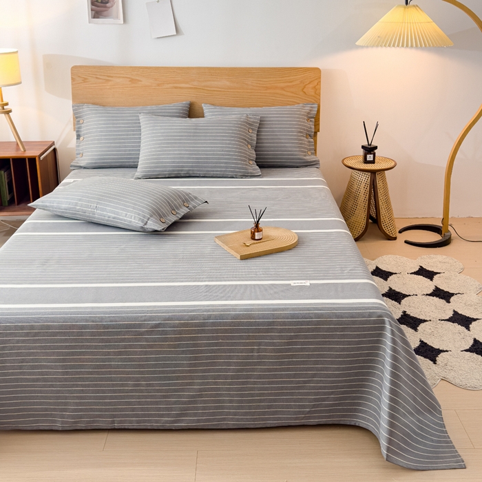 91家纺网 家纺一手货源 找家纺 仟网汇 2025新款活性印染无印纽扣原棉老粗布三件套 宁静灰