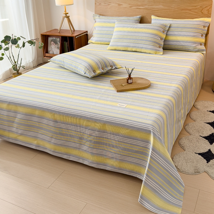 91家纺网 家纺一手货源 找家纺 仟网汇 2025新款活性印染无印纽扣原棉老粗布三件套 跃动黄