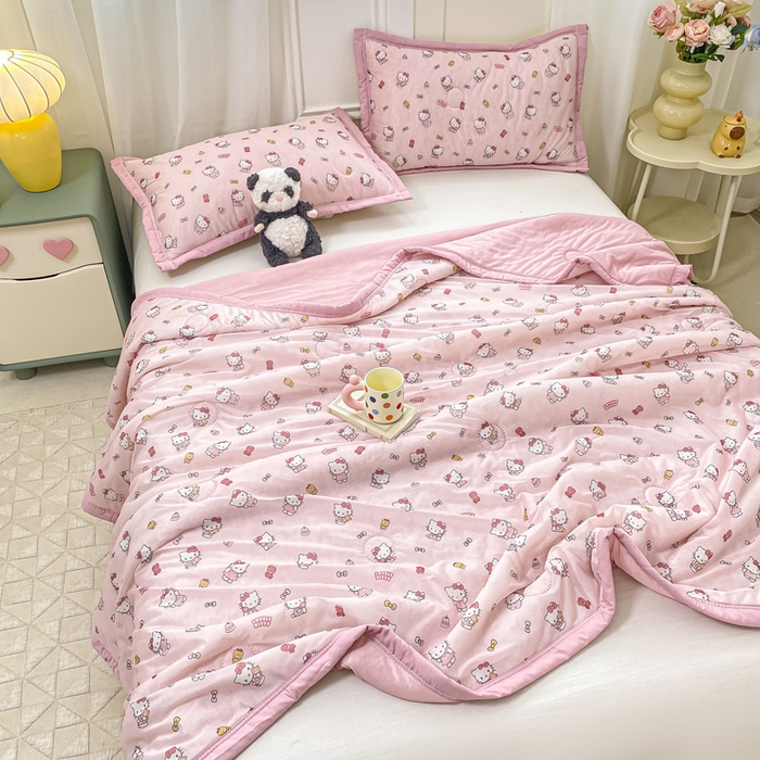 91家纺网 家纺一手货源 找家纺 顺顺家纺 2025新款凉感丝印花夏被空调被 少女凯蒂