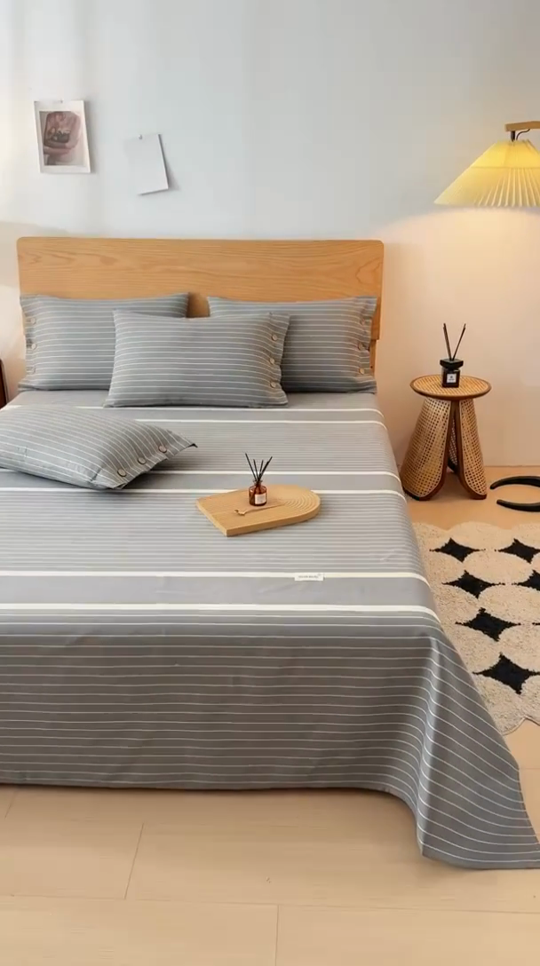 91家纺网 家纺一手货源 找家纺 仟网汇 2025新款活性印染无印纽扣原棉老粗布三件套 宁静灰