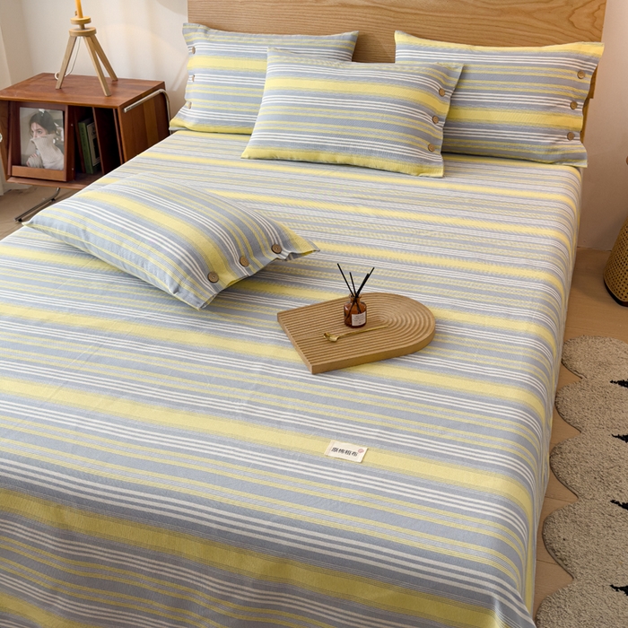 91家纺网 家纺一手货源 找家纺 仟网汇 2025新款活性印染无印纽扣原棉老粗布三件套 跃动黄