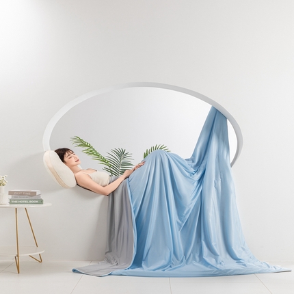 潮邦家居 2025新款凉感丝夏被夏凉被空调被 天空蓝拼灰