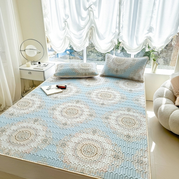 91家纺网 家纺一手货源 找家纺 美丽折2025新品6mm厚天然乳胶凉席三件套 大版印花卡通乳胶凉席平铺款 罗马假日