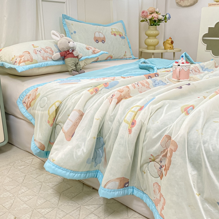 91家纺网 家纺一手货源 找家纺 顺顺家纺 2025新款凉感丝印花夏被空调被 汽车小狗