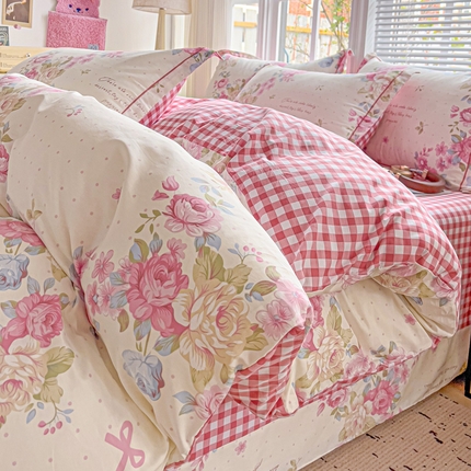 91家纺网 家纺一手货源 找家纺 （总）优选 2025新款直播新款100%全棉小清新印花四件套纯棉三件套（一字绣工艺款）学生三件套