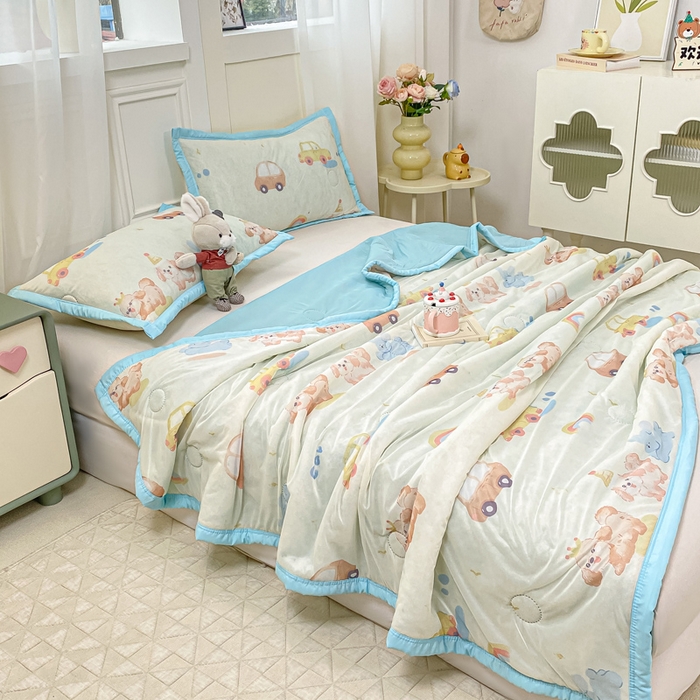 91家纺网 家纺一手货源 找家纺 顺顺家纺 2025新款凉感丝印花夏被空调被 汽车小狗