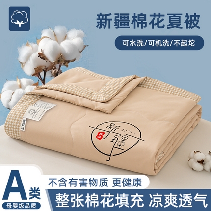 芯恋 2025年新款无印风千鸟格水洗棉新疆棉花夏被 奶油咖