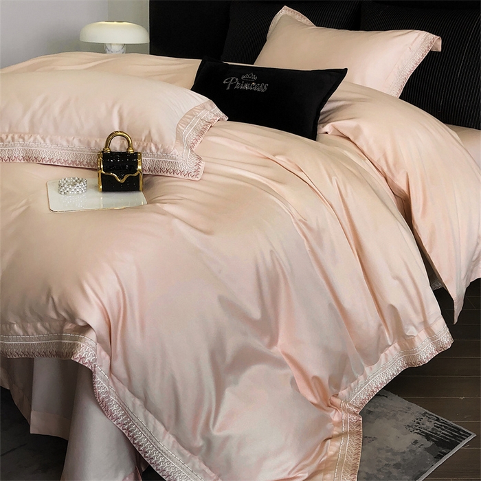 91家纺网 家纺一手货源 找家纺 保罗圣迪奥 2025新款50双股全棉长绒棉四件套-艾瑟琳系列 艾瑟琳-樱花粉