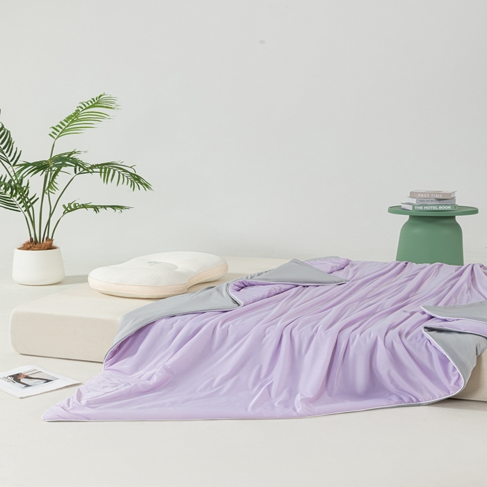 91家纺网 家纺一手货源 找家纺 潮邦家居 2025新款凉感丝夏被夏凉被空调被 梦幻紫拼灰