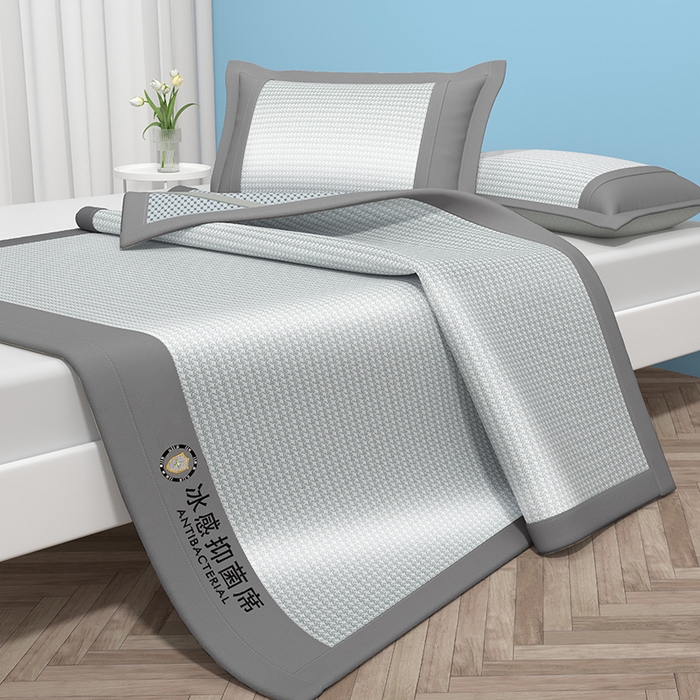 91家纺网 家纺一手货源 找家纺 绒艺席业 2025新款A类抗菌冰丝凉席系列-冰感抑菌席 灰色