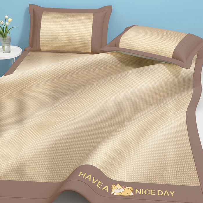 91家纺网 家纺一手货源 找家纺 绒艺席业 2025新款A类抗菌冰丝凉席系列-柯基款 黄色