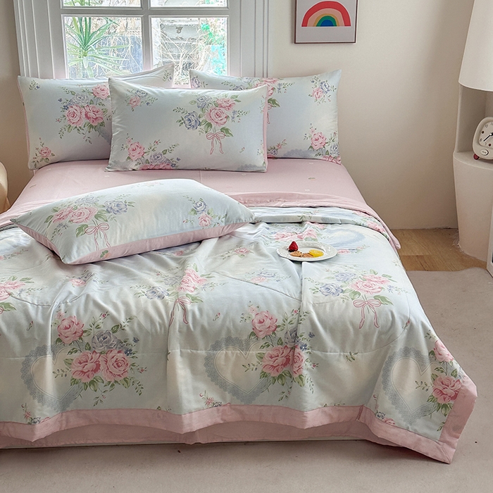 91家纺网 家纺一手货源 找家纺 瑜珠家纺 2025新款里外全棉棉花夏被 解花语