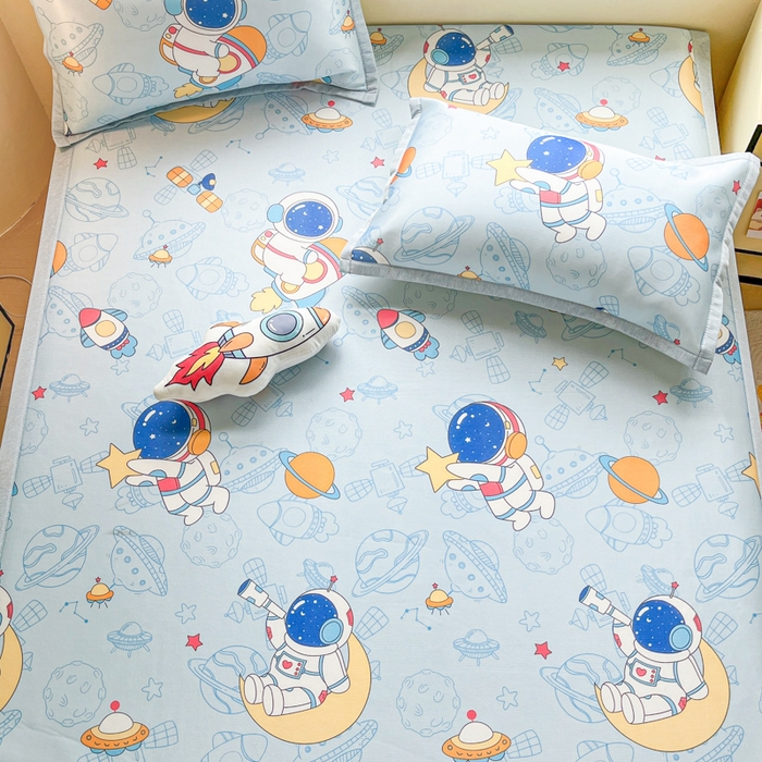 91家纺网 家纺一手货源 找家纺 博雅 2025新款独家版权A类大版数码印花1200D冰丝凉席 遨游星际