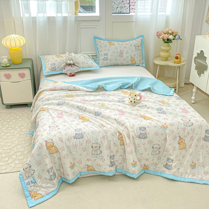 91家纺网 家纺一手货源 找家纺 顺顺家纺 2025新款凉感丝印花夏被空调被 萌狗乐园