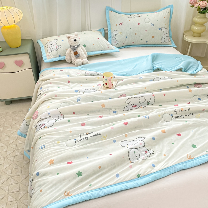 91家纺网 家纺一手货源 找家纺 顺顺家纺 2025新款凉感丝印花夏被空调被 快乐小狗