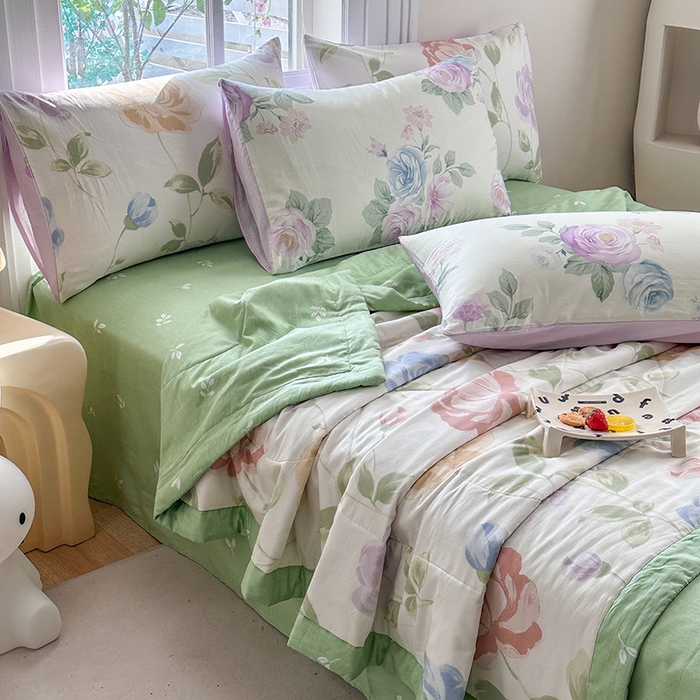 91家纺网 家纺一手货源 找家纺 瑜珠家纺 2025新款里外全棉棉花夏被 玫瑰清梦