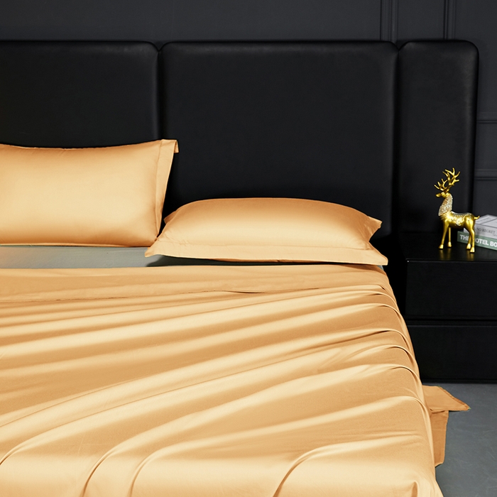 91家纺网 家纺一手货源 找家纺 秀色2025新款A类高端100s新疆长绒棉纯棉床单单件全棉单人贡缎加厚被单三件套 莫奈-南瓜橘