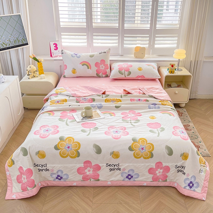 91家纺网 家纺一手货源 找家纺 思雅庭 2025新款里外全棉夏被新疆棉花夏凉被空调被 明媚春光