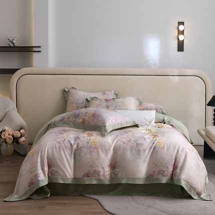 薏思家纺 2025新款50支莱赛尔天丝数码印花夏被+四件套（礼盒包装） 克罗恋