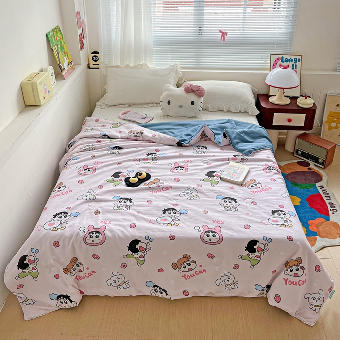 91家纺网 家纺一手货源 找家纺 妖妖家纺 2025新款超柔双层纱糯糯针织棉夏凉被 开心小新