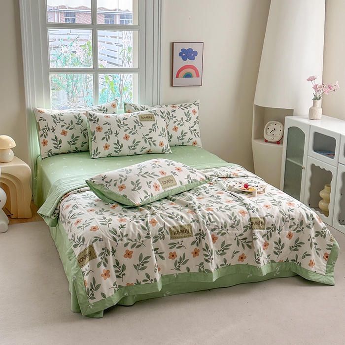 91家纺网 家纺一手货源 找家纺 瑜珠家纺 2025新款里外全棉棉花夏被 青柠薄荷