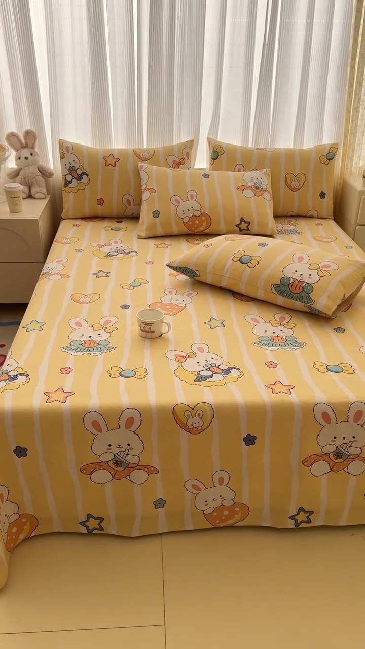 91家纺网 家纺一手货源 找家纺 仟网汇 2025新款老粗布床单粗布凉席老粗布单床单枕套单品 萝卜兔