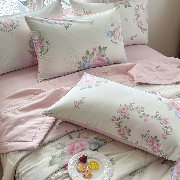 91家纺网 家纺一手货源 找家纺 瑜珠家纺 2025新款里外全棉棉花夏被 法尔曼玫瑰