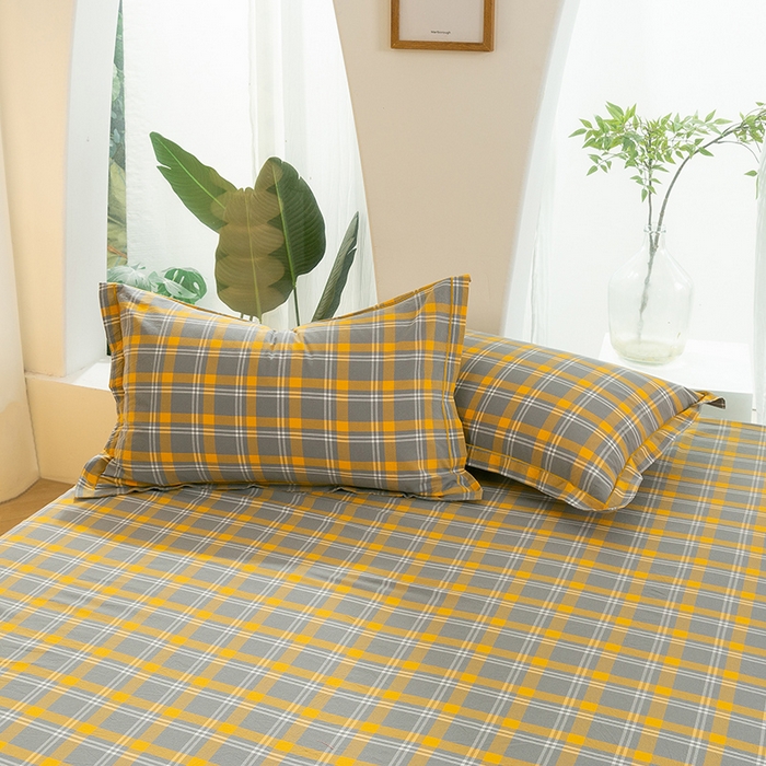 91家纺网 家纺一手货源 找家纺 喜四方 2025新款全棉色织水洗棉四件套 夏威夷（ 黄）