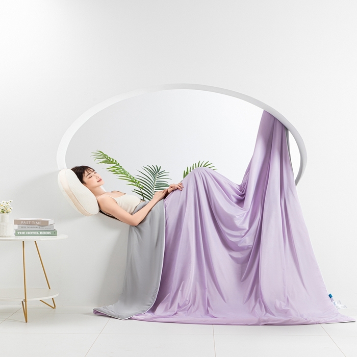 91家纺网 家纺一手货源 找家纺 潮邦家居 2025新款凉感丝夏被夏凉被空调被 梦幻紫拼灰