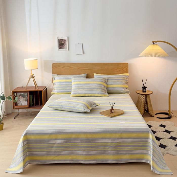 91家纺网 家纺一手货源 找家纺 仟网汇 2025新款活性印染无印纽扣原棉老粗布三件套 跃动黄