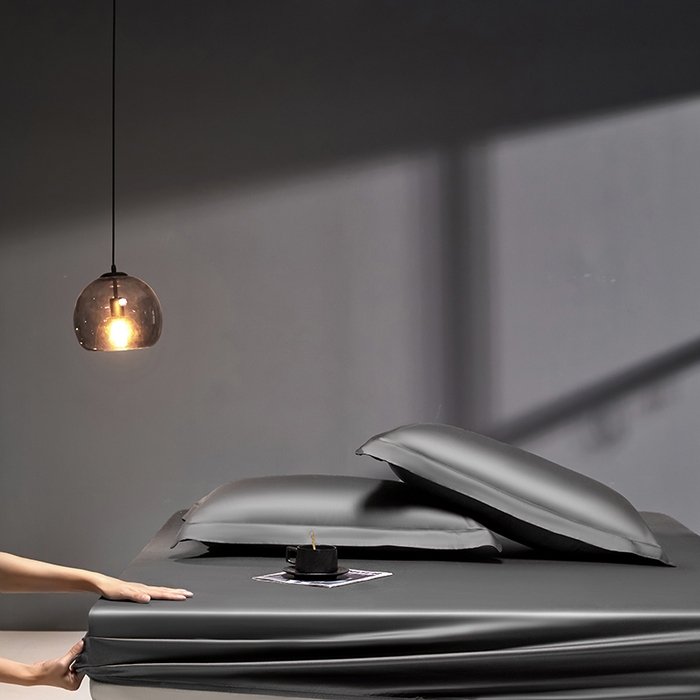 91家纺网 家纺一手货源 找家纺 秀色2025新款高端纯棉床笠单件全棉全包床套三件套100s新疆长绒棉酒店床垫保护套 梦易-帝王灰