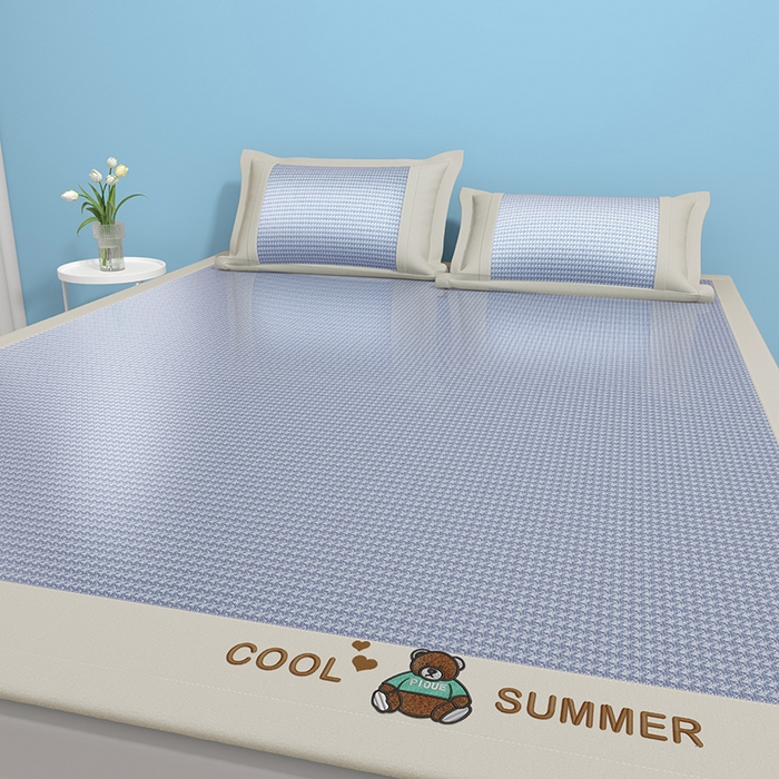 91家纺网 家纺一手货源 找家纺 绒艺席业 2025新款A类抗菌冰丝凉席系列-小冰熊款 冰熊-蓝