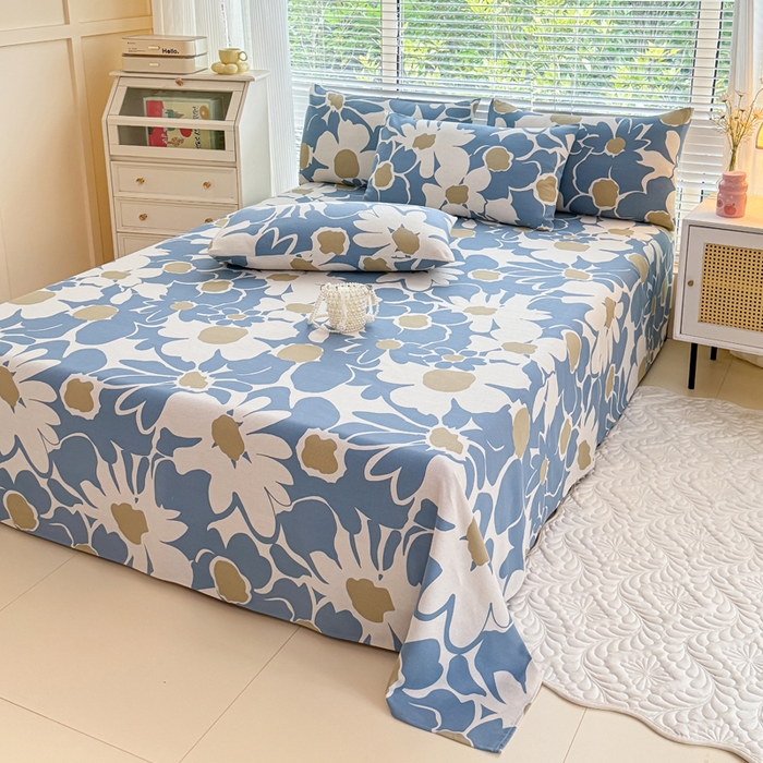 91家纺网 家纺一手货源 找家纺 仟网汇 2025新款老粗布床单粗布凉席老粗布单床单枕套单品 蓝色花海