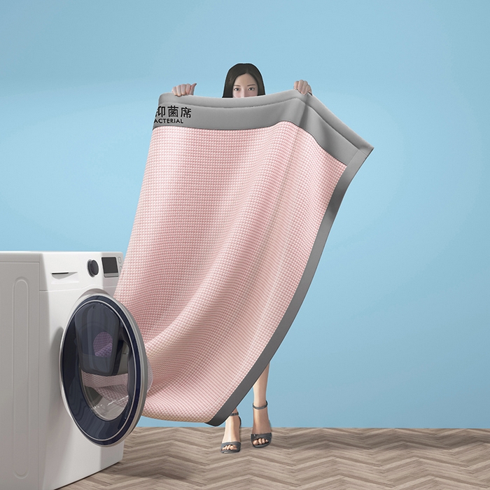 91家纺网 家纺一手货源 找家纺 绒艺席业 2025新款A类抗菌冰丝凉席系列-冰感抑菌席 粉色