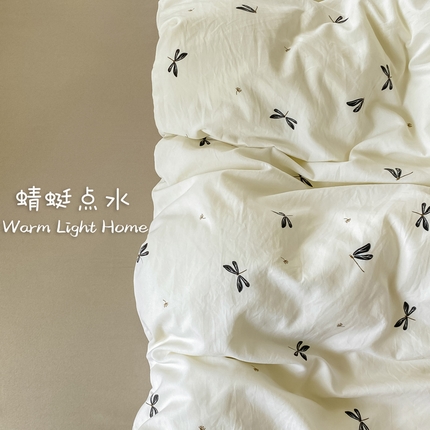 91家纺网 家纺一手货源 找家纺 【提供买家秀】2025直播云感皱皱棉四件套水洗棉简约风小碎花被套床笠三件套-细节图 蜻蜓点水