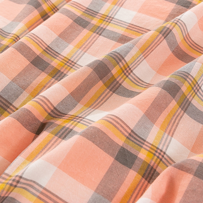 91家纺网 家纺一手货源 找家纺 喜四方 2025新款全棉色织水洗棉四件套 格丽（桔）